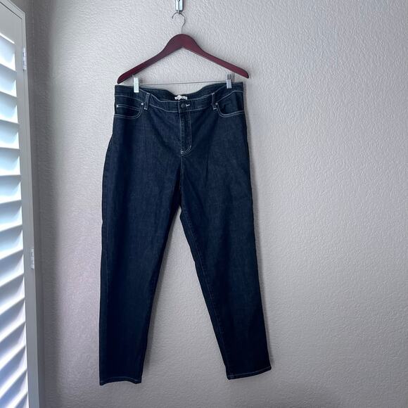 Eileen Fisher Dark Wash Denim Straight Leg Jeans Blue High Waist Organic Cotton - Picture 2 of 7